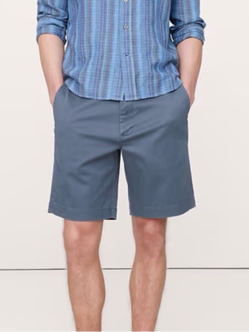 Banana Republic Slate Blue Flat-Front Cotton Shorts